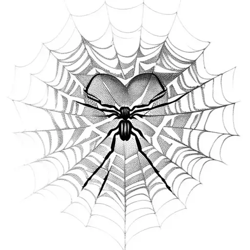 Heart-shaped Spider Web With A Spider At The End Of The Thread