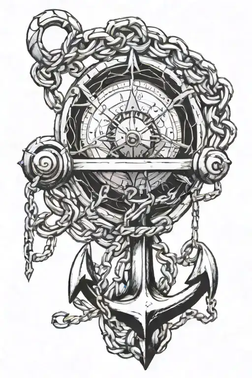 Chained Anchor Hanging From Notical Compass