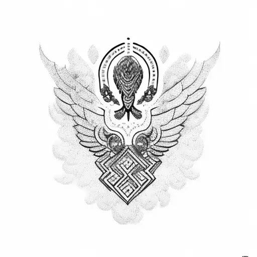 An Ornamentalika-inspired Small Eagle Tattoo With Intricate Patterns And Geometric Shapes
