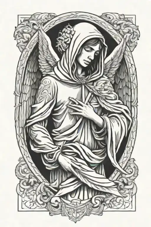Angel With Hood Holding A Crucifx