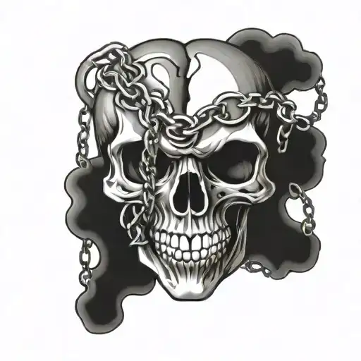 Heart Shaped Skull With Chains Wrapped