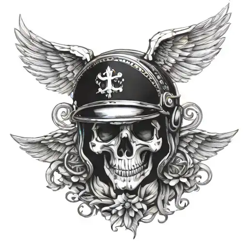 Skull In A Helmet With Fantasy Style Wings On The Throat