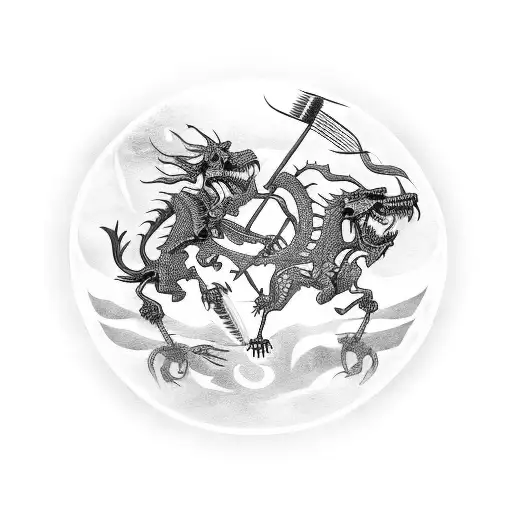 Half Sleeve With Skeleton Spartans Running Into Arrows With A Chinese Dragon Behind Them