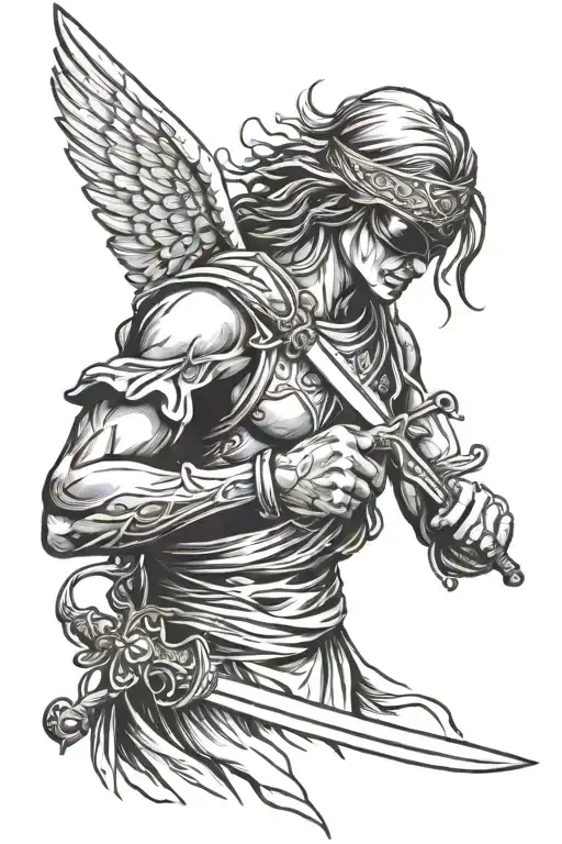 Blindfolded Angel Holding Sword