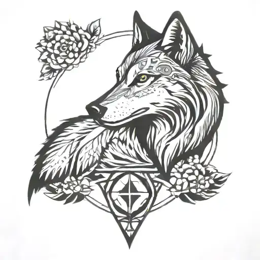 Sternum Tattoo Featuring Wolf