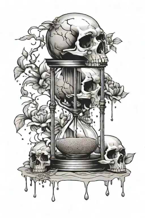 Hour Glass With Sand Falling On Skull In The Bottom Part