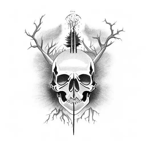 Life And Death Demon Skull Wing Tree