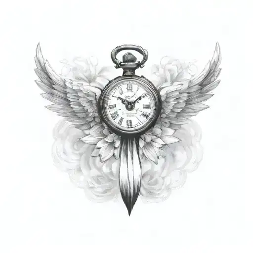 Pocket Watch Angel Wings With Crucifix Daisy Flower