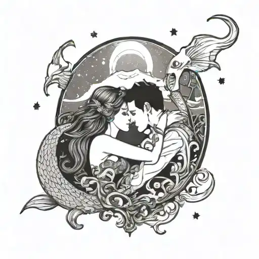 A Sailor And A Mermaid Sharing A Tender Moment Under The Moonlight