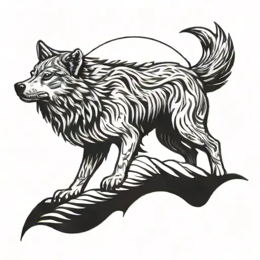 A Wolf Howling At The Moon While Riding A Mountain Bike