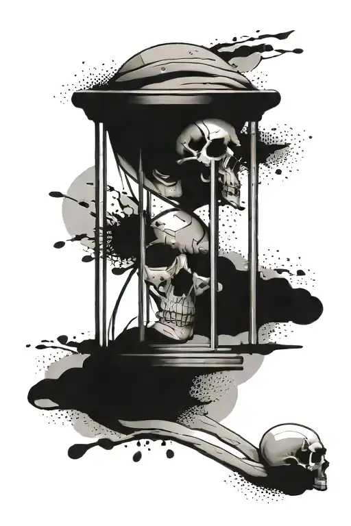 Hour Glass With Sand Falling On Skull Surrounded
