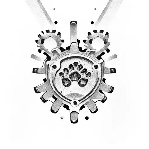 A Motorcycle Engine With Dog Paw Prints As The Gears
