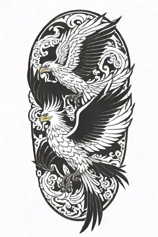 2 Big Pheonix With 2 Baby Pheonix Flying