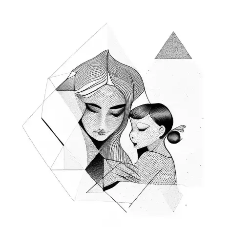 A Modern Interpretation Of A Mother-daughter Bond Using Abstract Shapes And Lines
