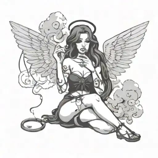 Angel Smoking A Joint Surrounded By Smoke And Handcuffs And I Want It In My Thigh