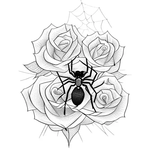 Spider On A Web That Has Roses