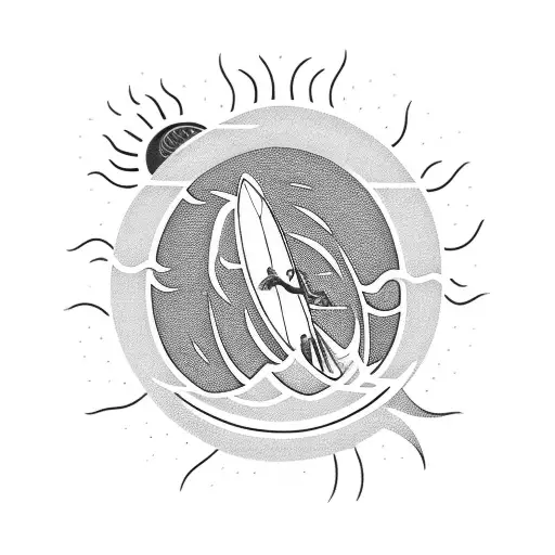 A Silhouette Of A Surfer Riding A Wave As The Sun Sets In The Background