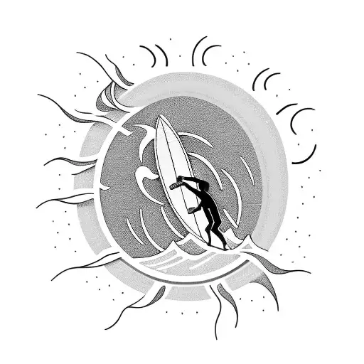 A Silhouette Of A Surfer Riding A Wave As The Sun Sets In The Background