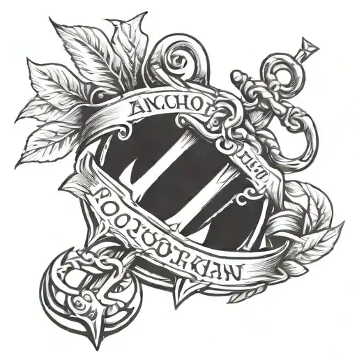 Anchor With A Banner Saying Focus In Gothic German Writing