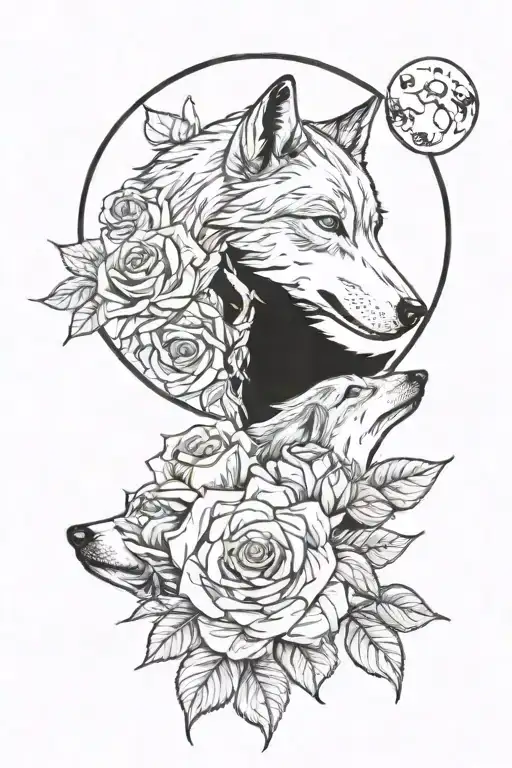 Roses And Wolf Howling At The Moon