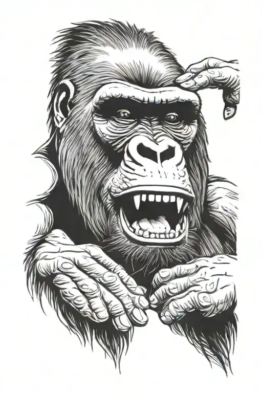 Gorilla With One Hand Holding Its Mouth And With The Other Covering His Ear And Eye