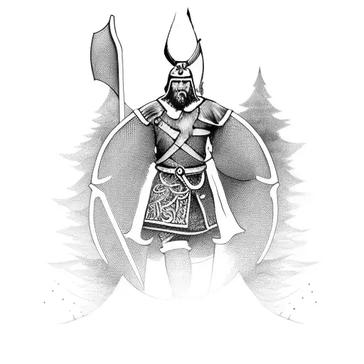 A Viking Warrior With A Sword In Hand Walking Out Of A Fog