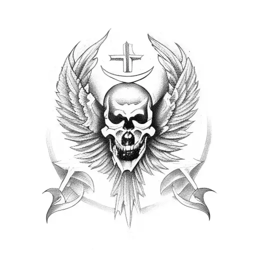 A Tattoo Design Representing The Duality Of Angelic And Demonic Forces In Military History