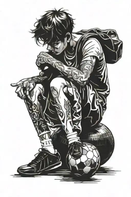 Boy Siting On The Football Ball And Facing All Problems In His Head