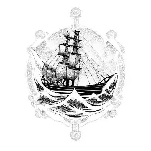 Pirate Ship With Waves And Anchor