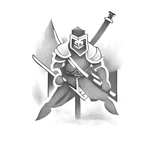 A Warrior Silhouette Lifting Weights With A Sword In Hand