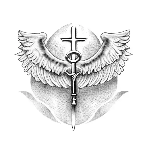 Angel Wing With Cross In The Middle