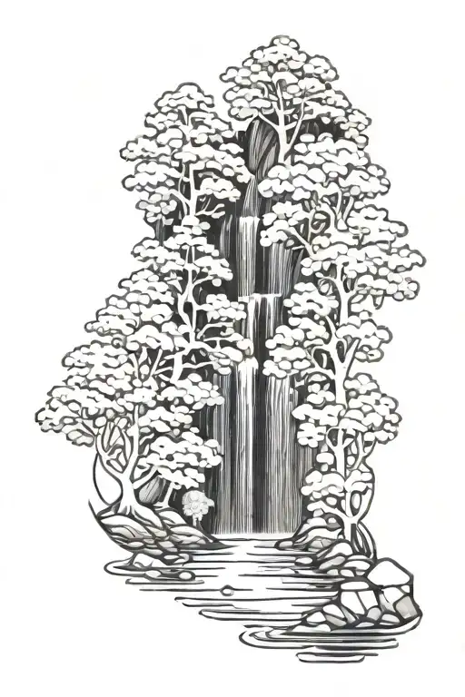 Forrest With Waterfall And River