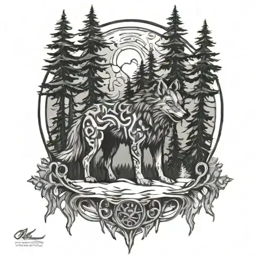 Fenrir Viking Norse Wolf With Alpine Trees