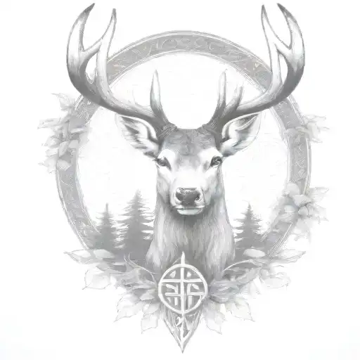 Celtic Deer Head With Trees