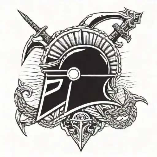 Spartan Helmet With A Naval Anchor Incorporated Into The Design