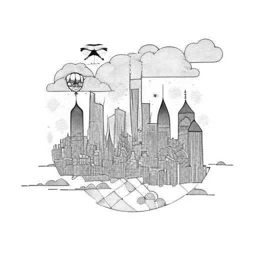 A Fairy Flying Over A City Skyline With The Date 29-07-58 Hidden In The Background