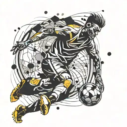 A Football Player Kicking A Ball With Abstract Shapes Surrounding Them