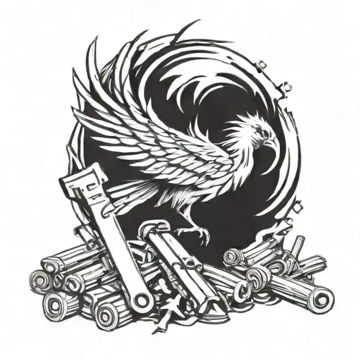 Create A Tattoo Of A Phoenix Rising From A Pile Of Construction Tools
