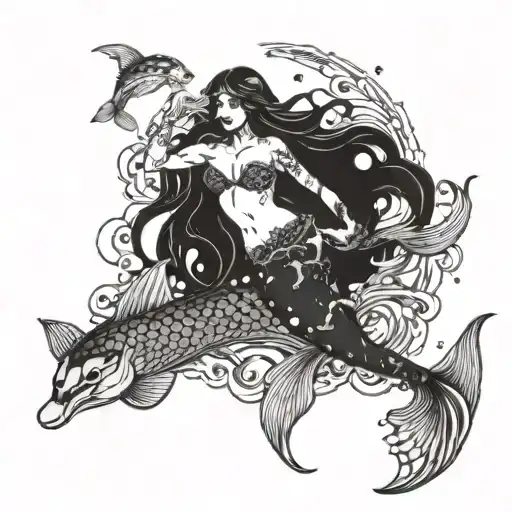 A Majestic Mermaid Swimming In The Depths Of The Ocean Surrounded By Marine Life