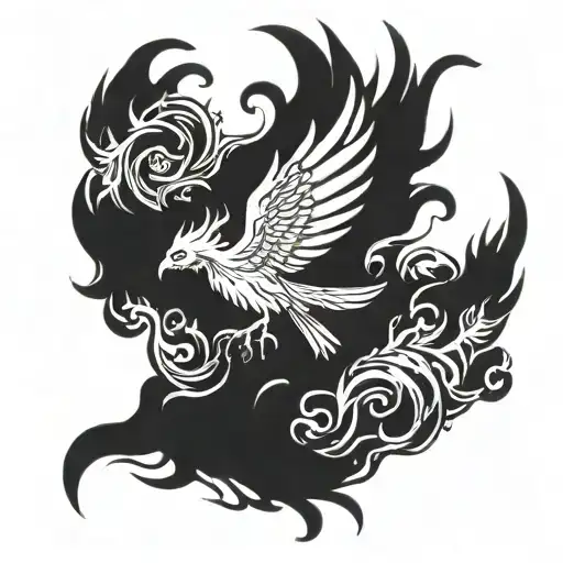 Phoenix Rising From Fire With 5 Stages Till It Blooms