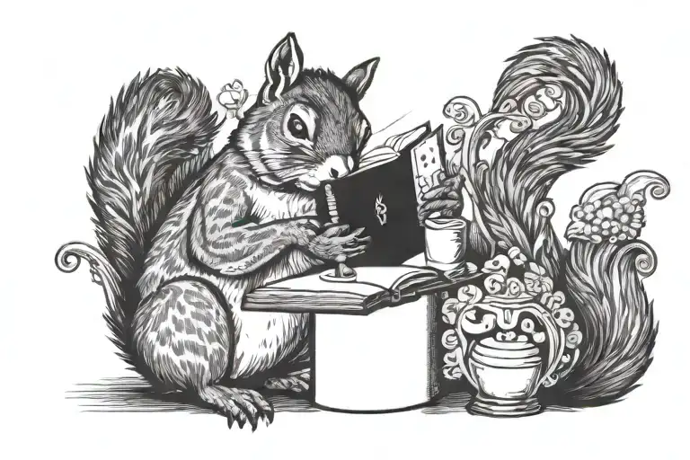 Squirrel Reading A Book Drinking Bourbon And Smoking A Cigar