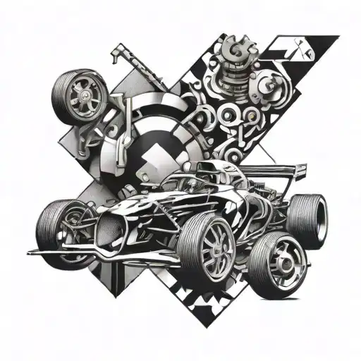 A Collage Of Different Racecar Parts Forming A Unique And Abstract Design