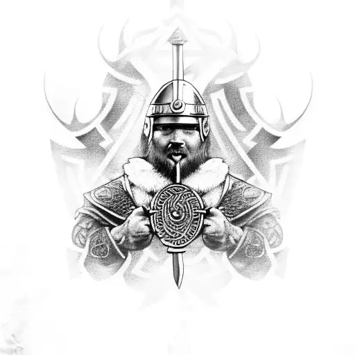 Viking Warrior Emerging From Smoke With Skulls In The Background