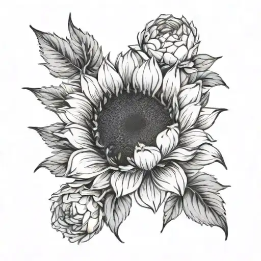 Sunflower And Peonies Flower