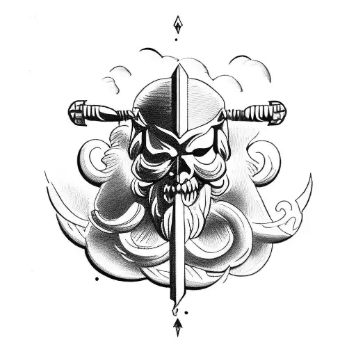 Face Of Zeus And Clouds In The Background And A Skull