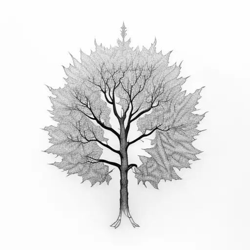 A Black And What Tattoo Of A Tree With The Name Arthur In The Leaves