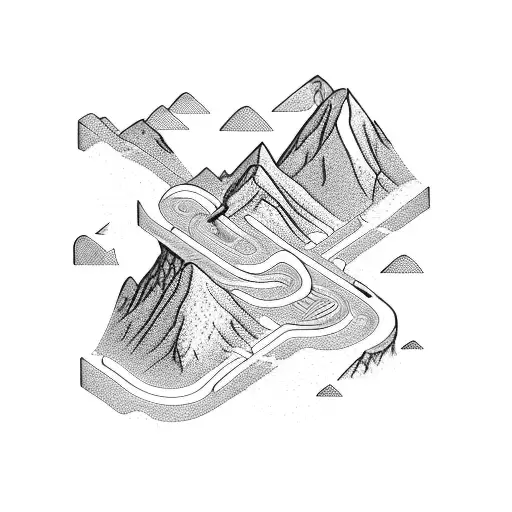 Illustrate A Race Track Winding Through A Mountain Range With A Tech-inspired Twist