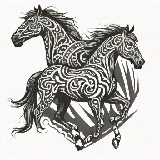 A Combination Of Tribal Patterns And Horses To Symbolize Strength And Positivity