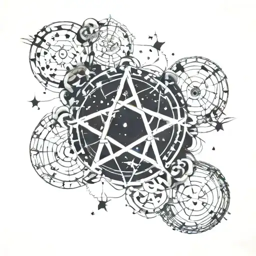 A Celestial Alsha Constellation Intertwined With Intricate Love Symbols