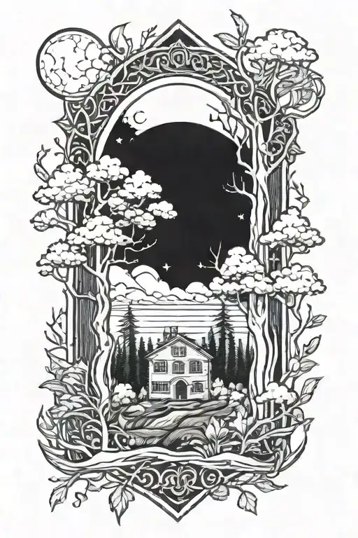 Combination Of The Coffin And Forest Trees Colors Sunset